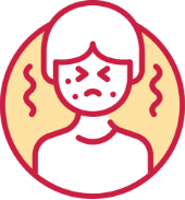 An icon of a person with facial irritation or rash, surrounded by wavy lines indicating discomfort.