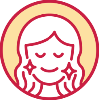 Icon of a woman with stars on each side of her face indicating smooth skin.