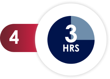 Pictogram of a pie chart with the words 3 hours.